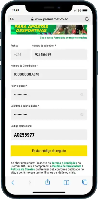 Premier Bet Angola - Criar Conta